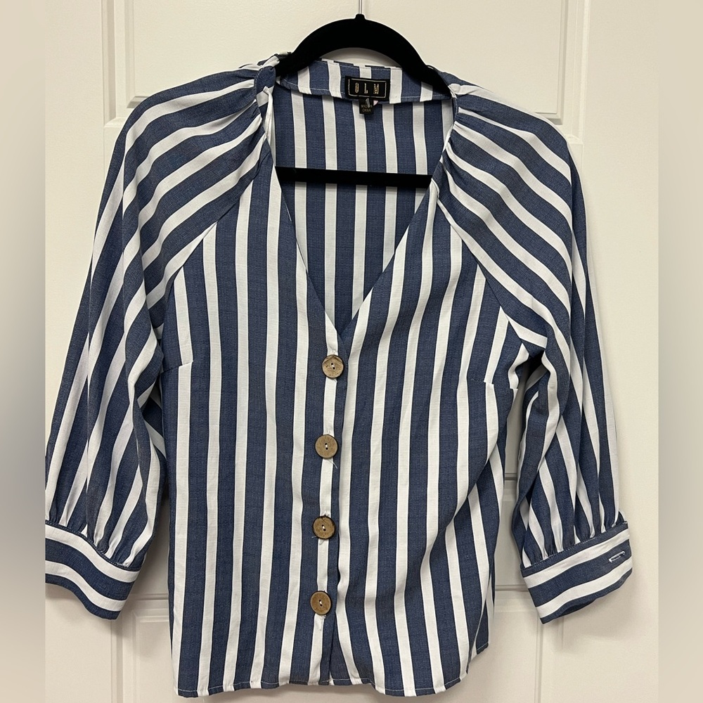 OLM Blouse- Size S - Blue & White Stripes